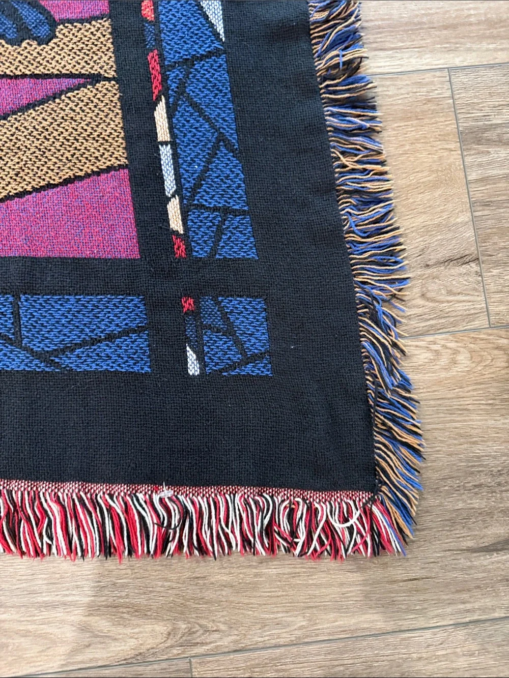 Vintage Stained Glass Style Nativity Blanket Tapestry